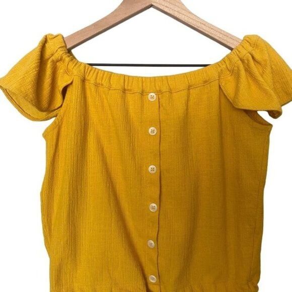 Madewell Texture & Thread XS Extra Small Mustard Yellow Cropped Crop Top Shirt - Picture 4 of 10